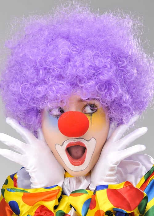 Mor Renk Kıvırcık Afro Bonus Peruk Takma Saç ve Kırmızı Burun Seti (5430)