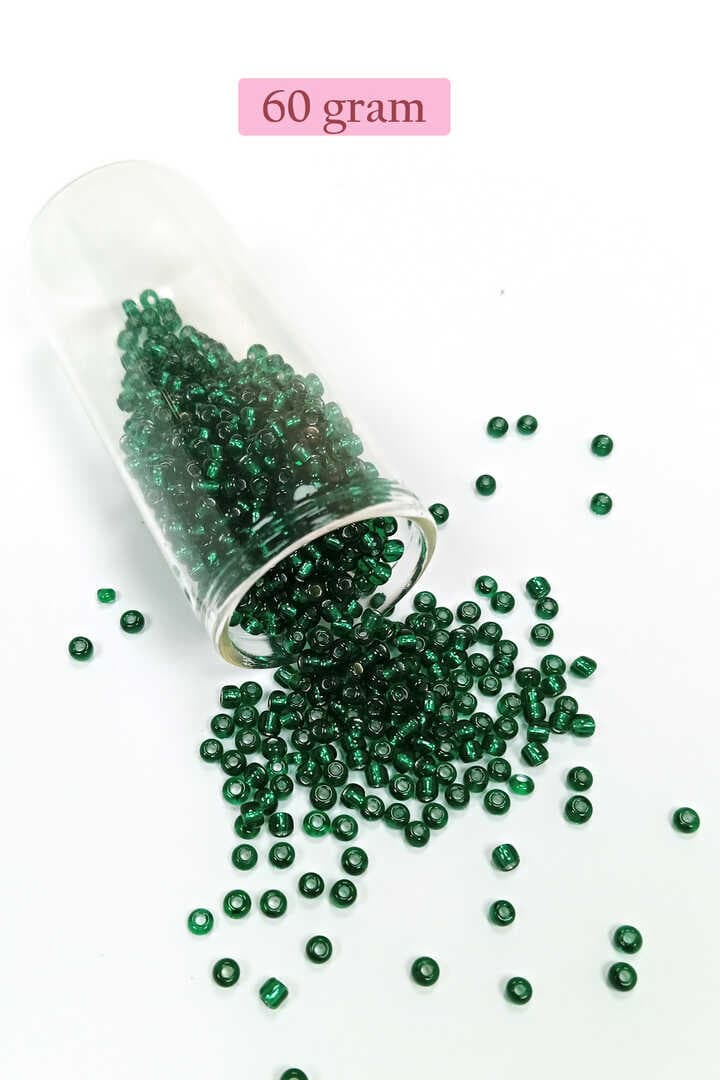 Dökme Cam Kum Boncuk (8/0) 3 mm - 60 Gram - Koyu Yeşil - BNC187