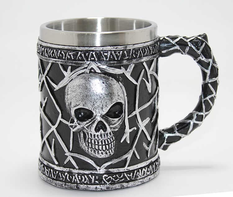 Gotik Kurukafa 3D Kabartmalı Paslanmaz Çelik Kupa Bardak