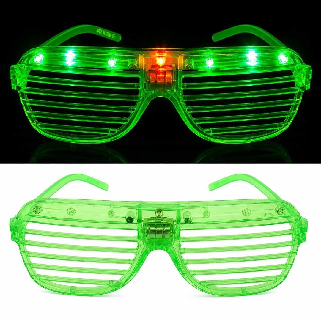 LED Işıklı Panjur Parti Gözlüğü Yeşil Renk Shutter Gözlük (5430)