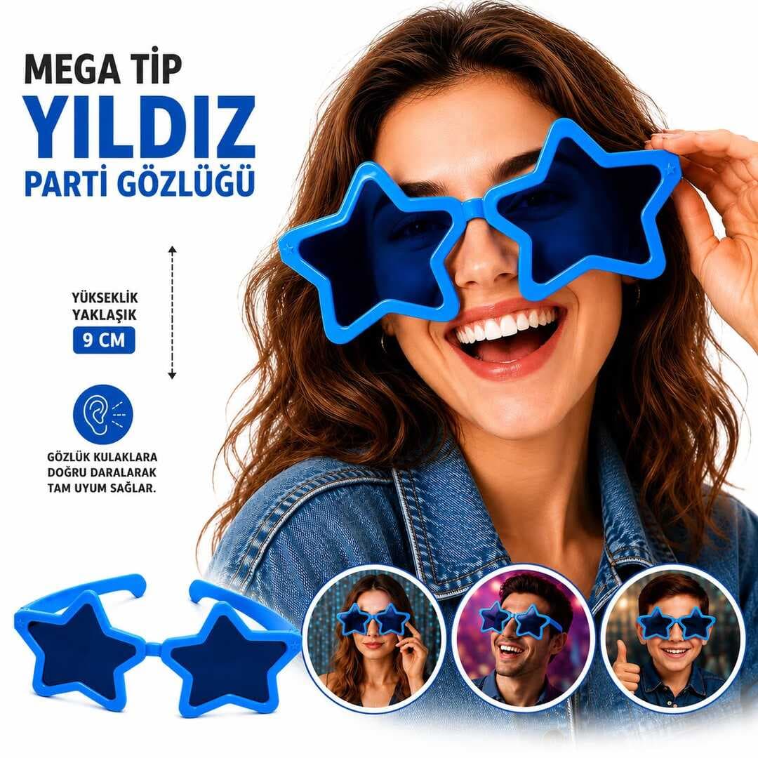 Mega Tip Yıldız Parti Gözlüğü Mavi Renk (5430)