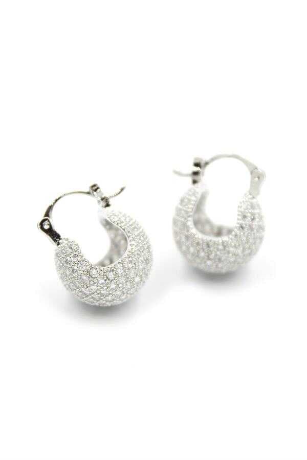 Taşlı Top Küpe - Gümüş