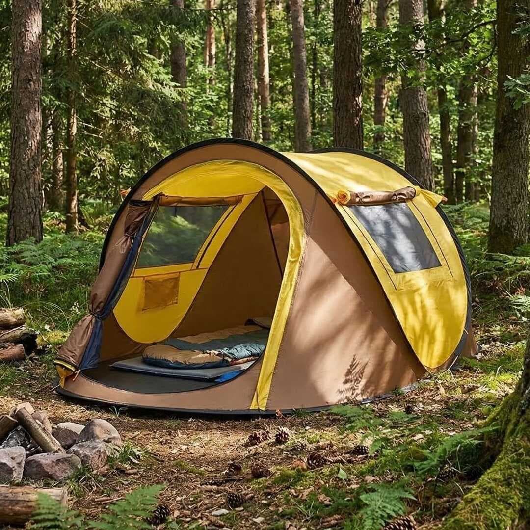 2 Kişilik Vagon Tipi Yarı Otomatik Kamp Çadırı – Çift Kapılı, Çift Pencereli, Hafif Taşınabilir Outdoor Doğa Çadırı 220x120x90 cm (5430)