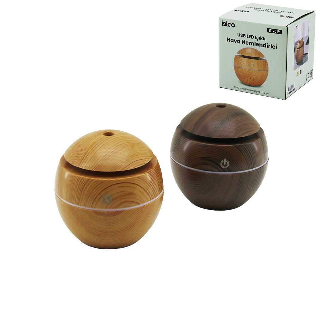 YUVARLAK AHŞAP GÖRÜNÜMLÜ USB ŞARJLI - IŞIKLI HAVA NEMLENDİRİCİ - BUHAR MAKİNE - KOKU GİDERİCİ HERHANGİ BİR RENK GÖNDERİLİR (5430)