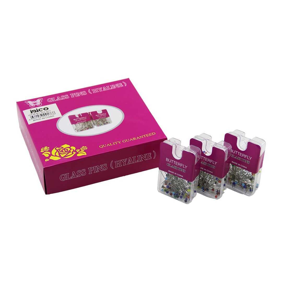 GLASS PINS HYALINE BUTTERFLY 1200 ADET RENKLİ TOPLU BAŞÖRTÜ İĞNESİ ŞEFFAF PLASTİK ASKILIKLI KUTULU (5430)