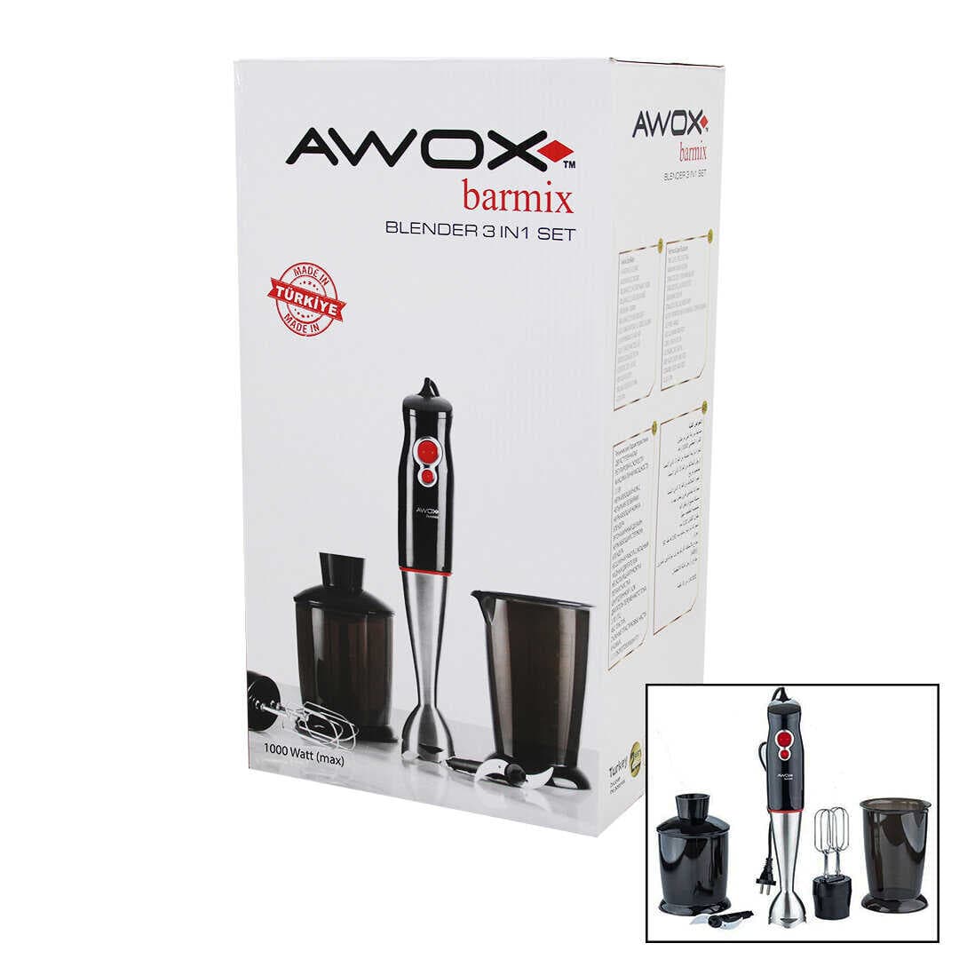 AWOX BARMİX  3İN1  BLENDER SETİ  ÇELİK 2Lİ MİKSER   ÇELİK RONDO BIÇAK   ÇELİK 4 KANATLI BIÇAK   1000W (5430)