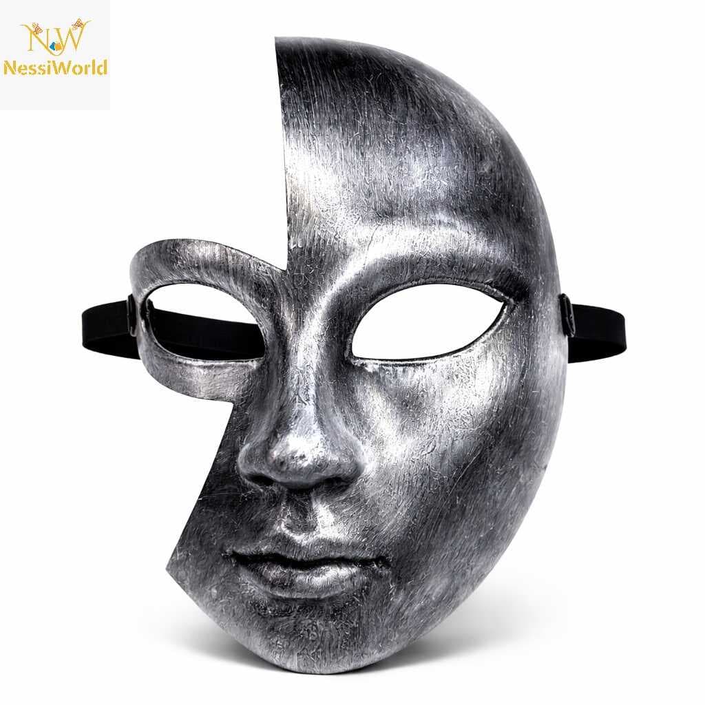 Antik Efektli Gümüş Yarım Yüz Parti Maskesi