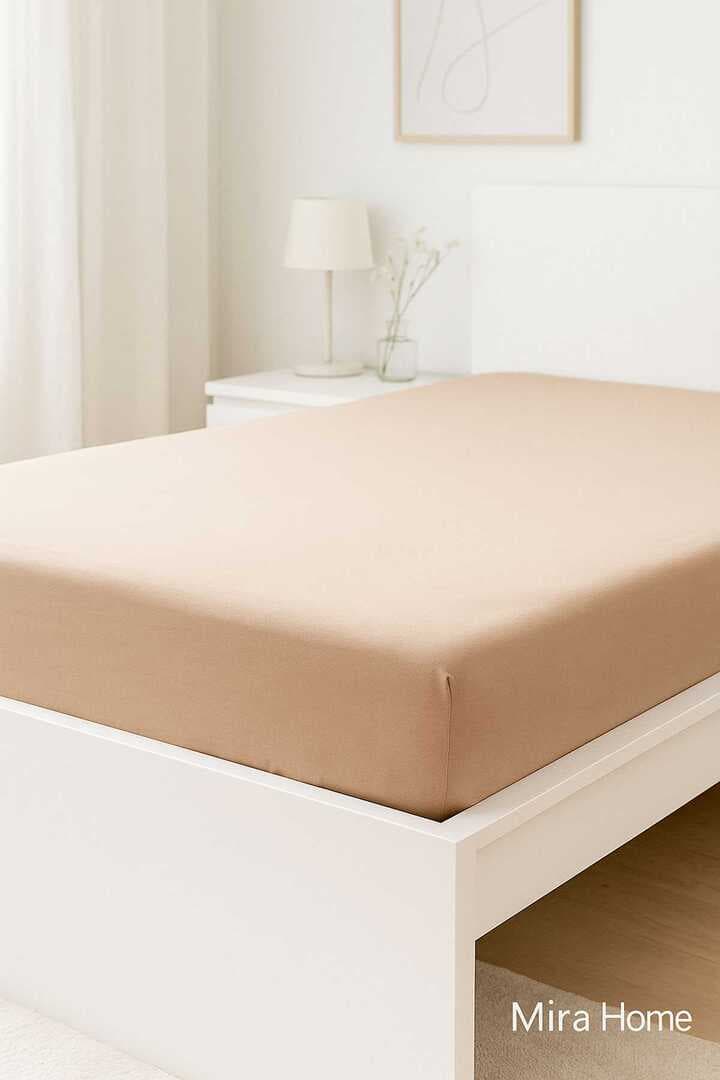 Çift Kişilik Düz Penye  %100 Pamuklu Lastikli Çarşaf 200X200 Cm Battal  Boy Newsheet Kahverengi