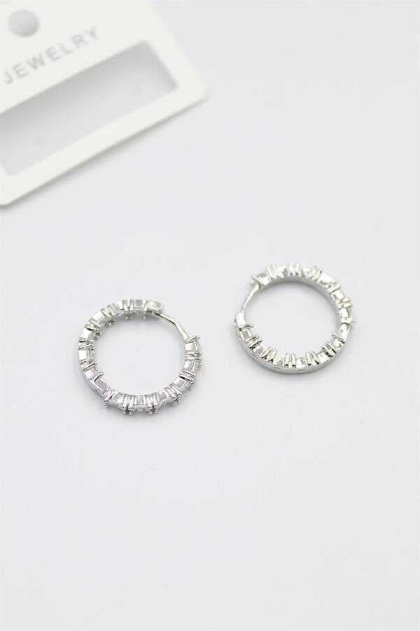 Baget Taşlı Küpe - Beyaz