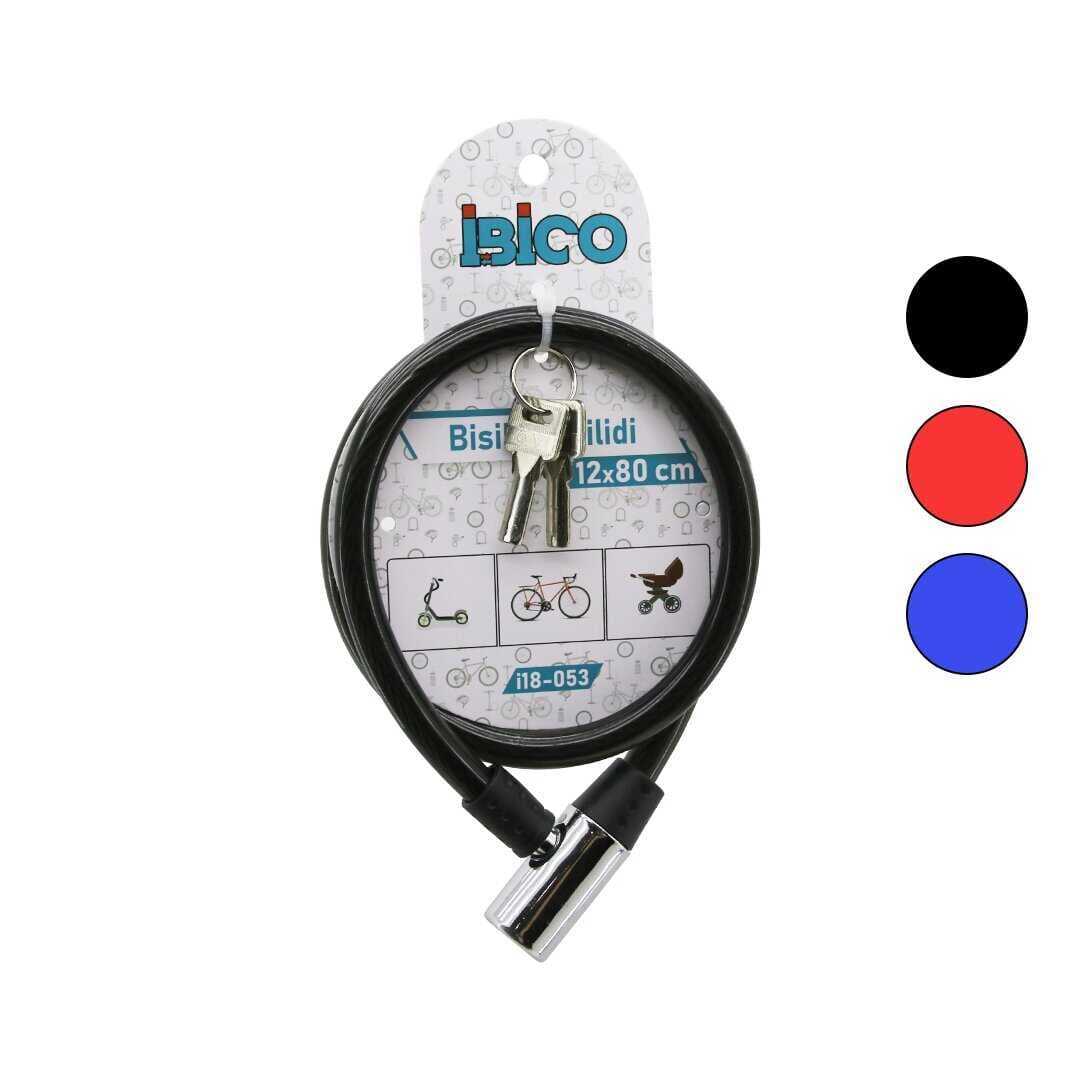 ANAHTARLI METAL KAFA BİSİKLET KİLİT ÇELİK TEL SİYAH ŞEFFAF KILIF 12MMX80CM (5430)