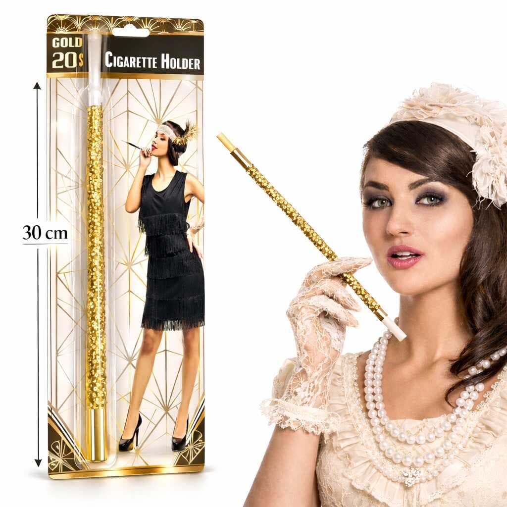 30 cm Altın Gold Payetli Sigara Tutacağı – 1920’ler Gatsby Parti Aksesuarı (5430)