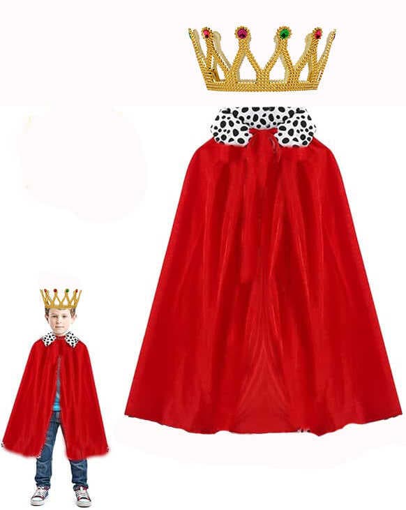 Çocuk Kral Pelerini 90 cm ve Altın Renk Kral Taç Seti (5430)