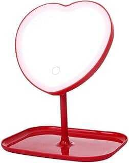 Valkyrie Kalp Şeklide LED Işıklı Şarjlı Makyaj Ayası - 3 Farklı Işık Regi - Dokumatik Touch Ekra - Şarjlı ve Kotrast Ayarlı - Büyük Boy Kırmızı