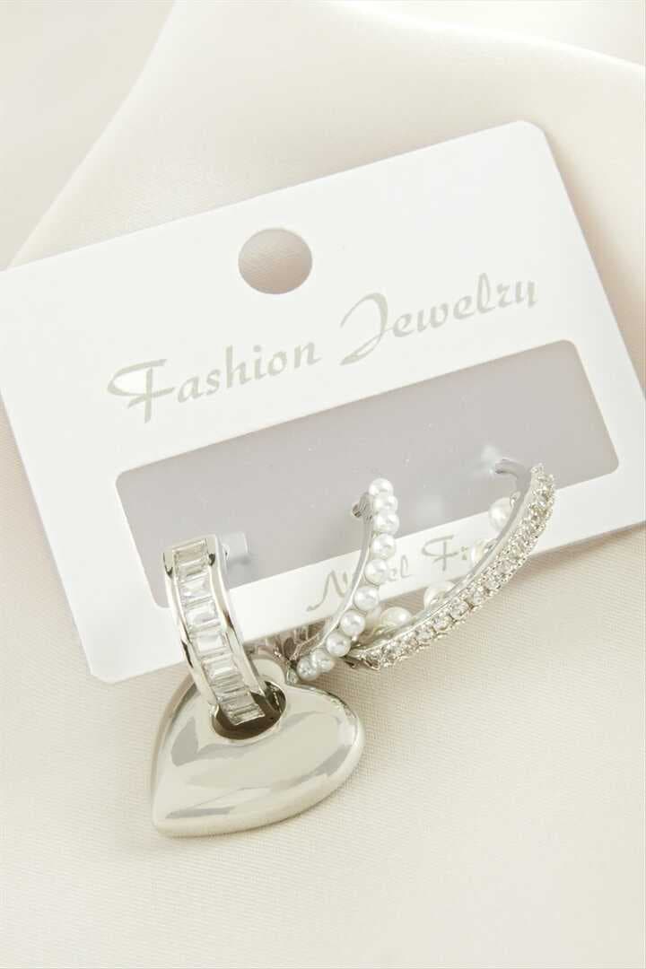 3 Adet Kalp İnci Zirkon Taşlı Küpe