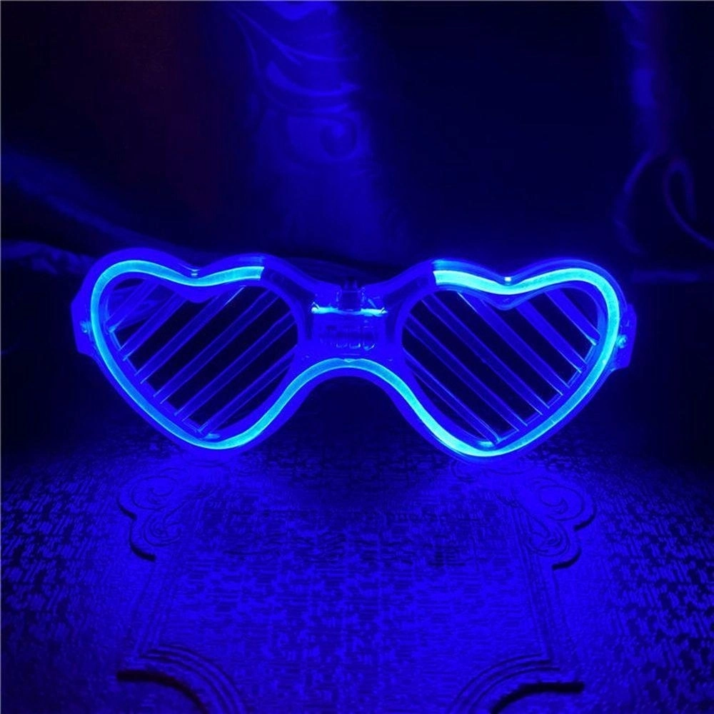 Mavi Led Işıklı Kalp Gözlük – 3 Modlu Parti  Glow Gözlüğü