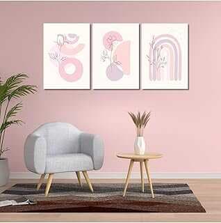 GAAGART 3'lü Kavas Çocuk Odası Pembe Soyut Çiçek Deseli Tablo Seti 70 x 100 gartM1790