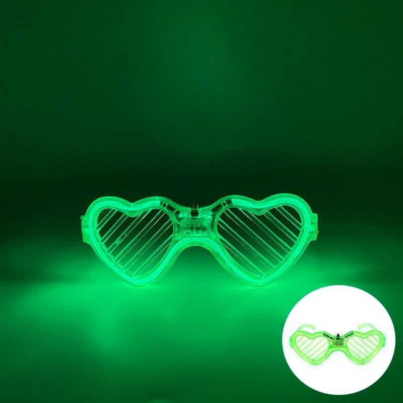 Yeşil LED Işıklı Kalp Gözlük – 3 Modlu Parti &