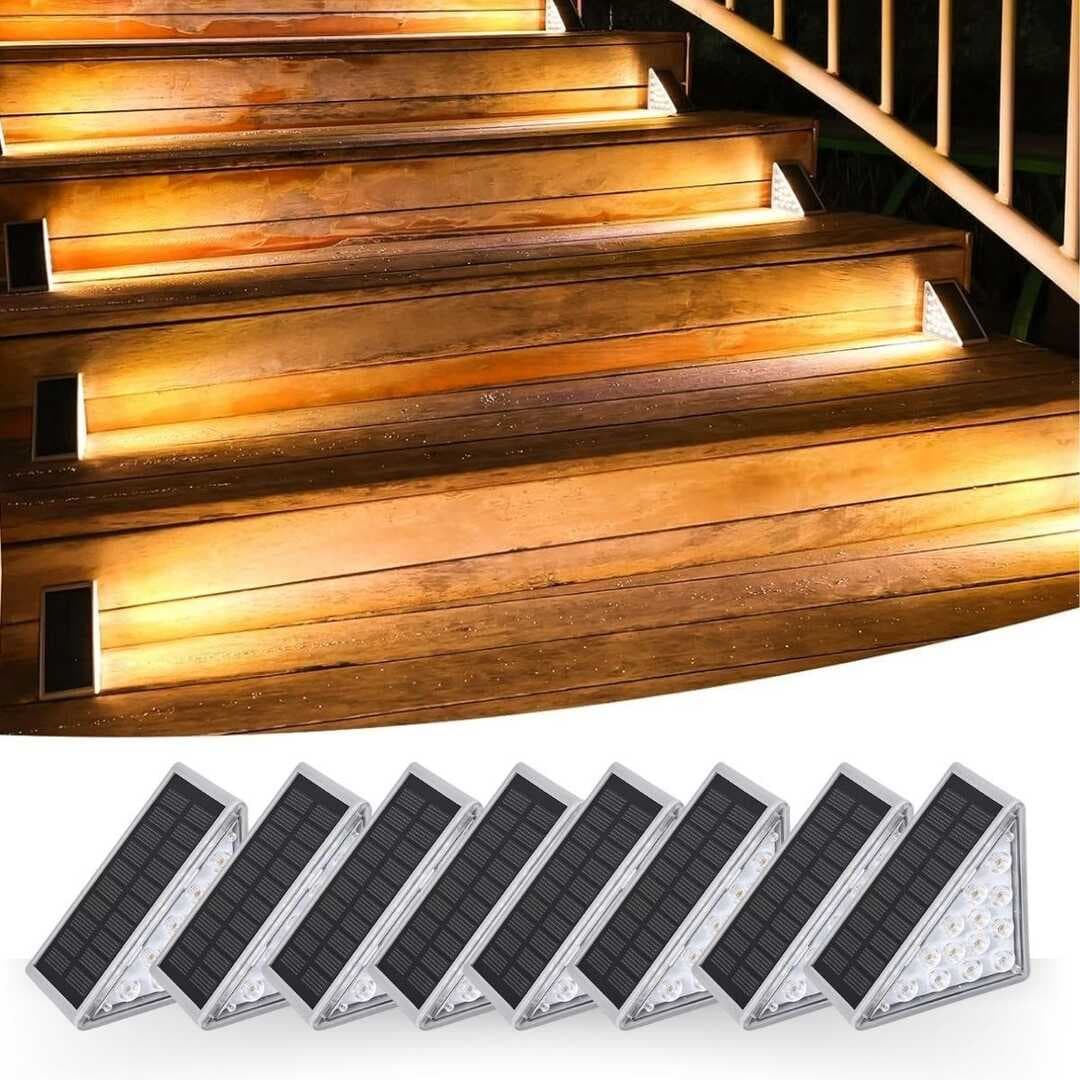 8 Adet Üçgen  Güneş Enerjisi ile Şarj Olan Dış Mekan Solar Basamak Köşe Lambası (5430)