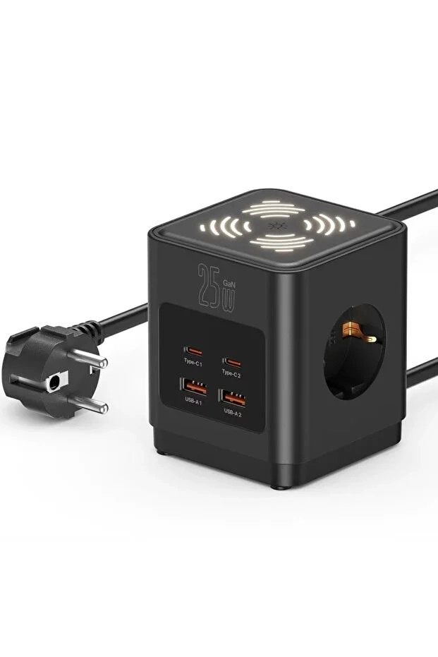 Akım Korumalı 3’lü Priz Gece Lambalı 25w 2xusb 2xtype-c Çıkış Yüksek Gerilim Koruma Priz Çoğaltıcı