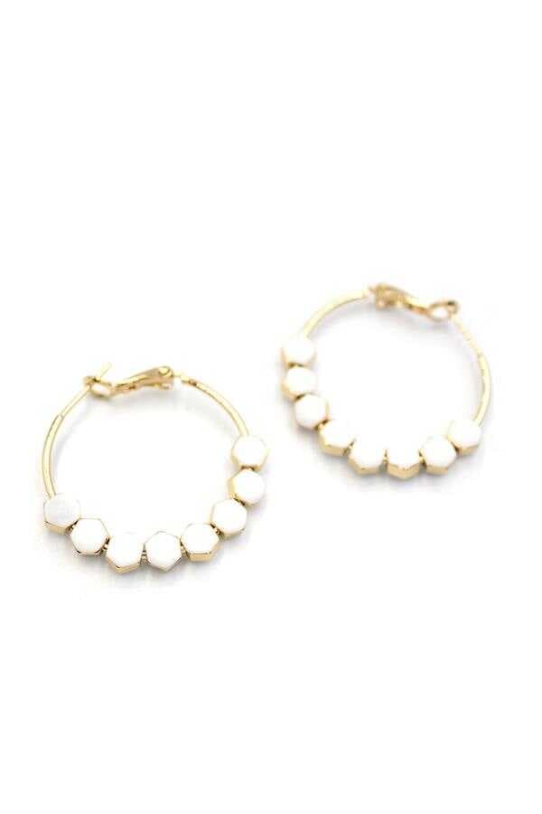 Mineli Halka Küpe - Beyaz