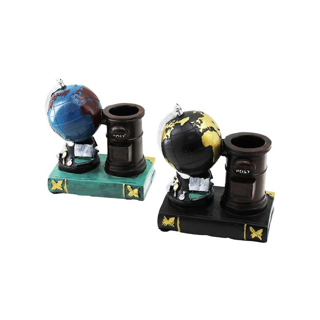 DÜNYA - KİTAP VİNTAGE DEKORATİF BİBLO - KALEMLİK RENKLİ 15X13.5X8CM REÇİNE (5430)