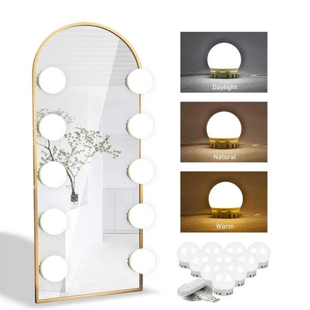 Nostalji Hollywood Tarzı 10'lu Makyaj Masası Aynası Beyaz Led Işıklı Lamba USB (5430)