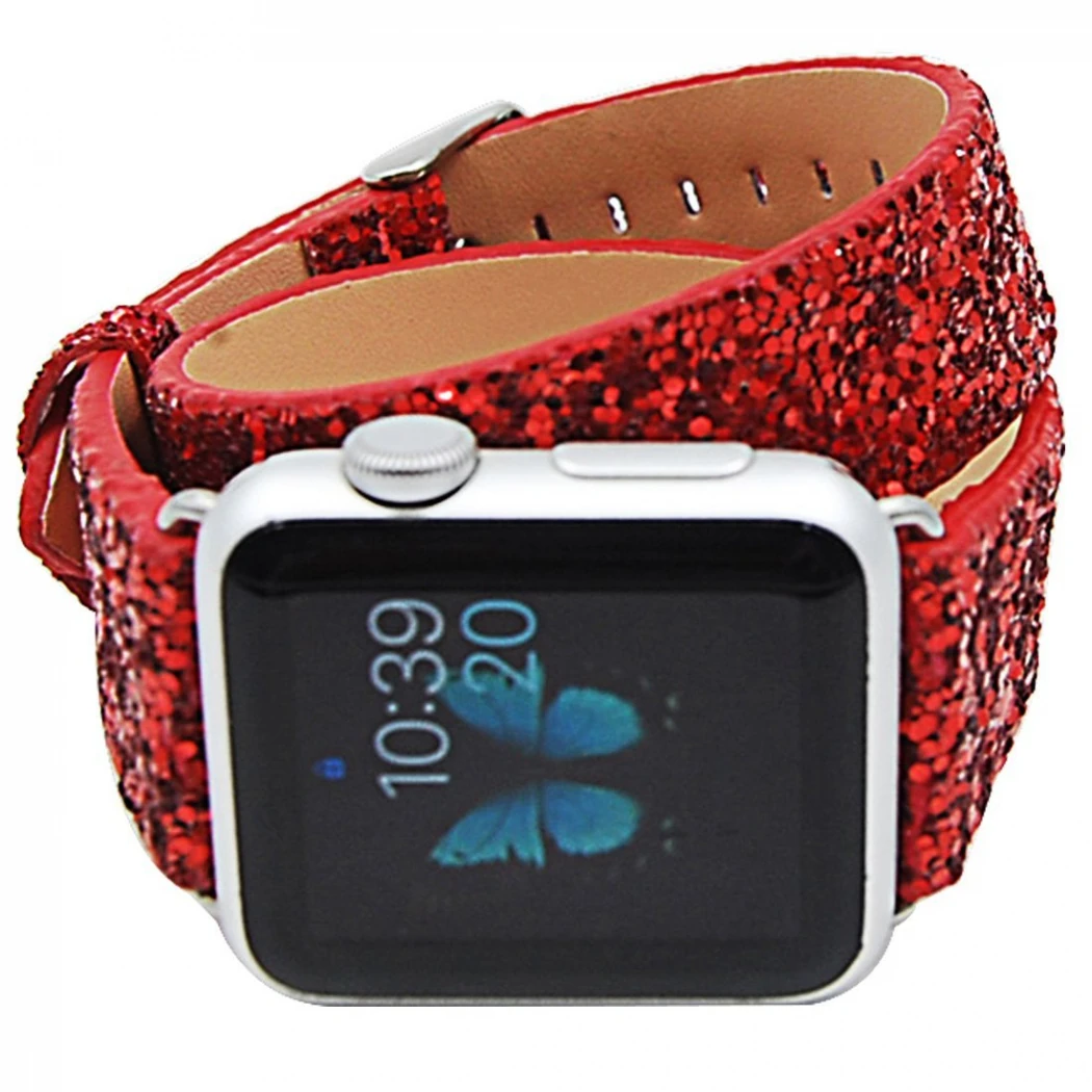 Ally Apple Watch 7-8 45mm 6-5-4 44mm Çift Tur Deri Sim İşlemeli Kordon 3-2-1 42mm-(5775)