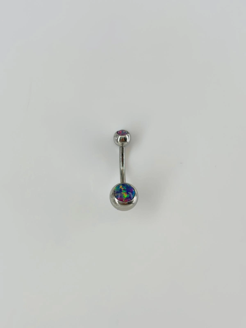 Koyu Hologram Taş Detaylı Göbek Piercing