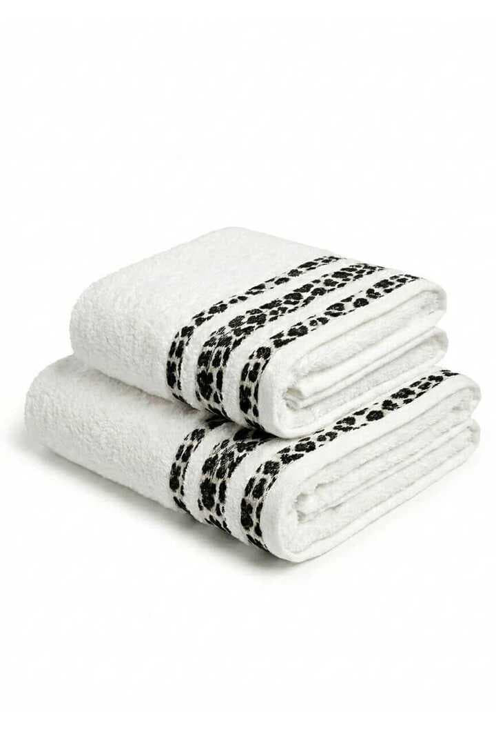 2 Parça Banyo Havlu Seti %100 Pamuk 70x140+50x90 Cm Savana Beyaz