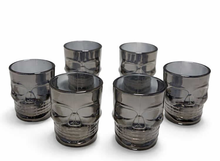 6'lı Kurukafa Siyah Cam Shot Bardağı Seti