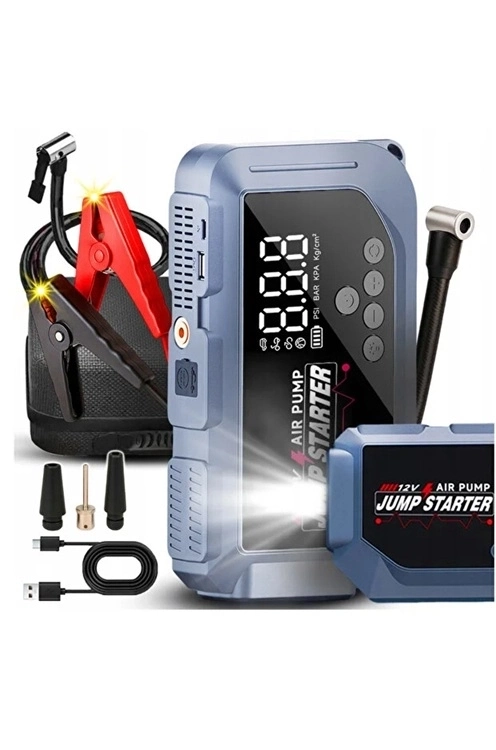 Vtn-605 Şarjlı 12.000 Mah Taşınabilir Çantalı Araç Akü Şarj Takviyeli Işıklı Hava Kompresörü