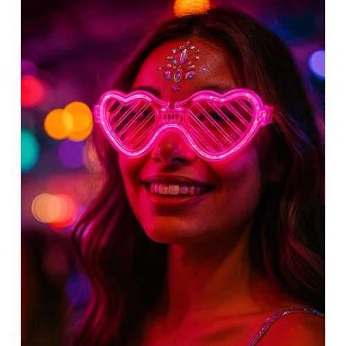 Pembe LED Işıklı Kalp Gözlük – 3 Modlu Parti &amp; Glow Gözlüğü
