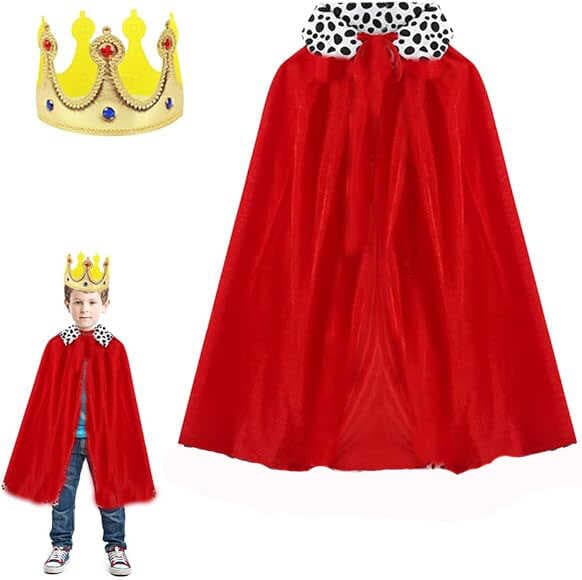 Çocuk Boy Kral Pelerini 90 cm ve Yumuşak Eva Kral Tacı Altın Renk (5430)