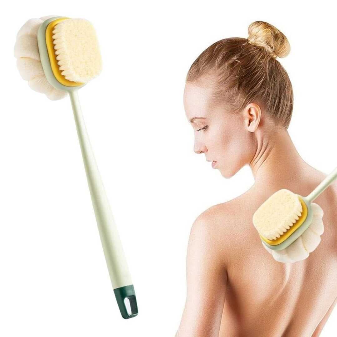2&amp;apos;si 1 Arada Çift Taraflı Uzun Saplı Fırçalı Banyo Vücut Sırt Fırçası Banyo Lifi (5430)