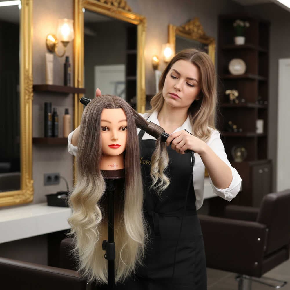 Kuaför Eğitim Mankeni / Yaki + Masa Aparatı / Kahverengi / Platin