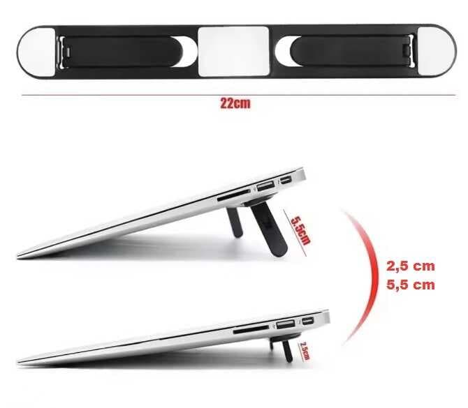2 Kademeli Katlanabilir ve Yapışkanlı Laptop Standı Siyah