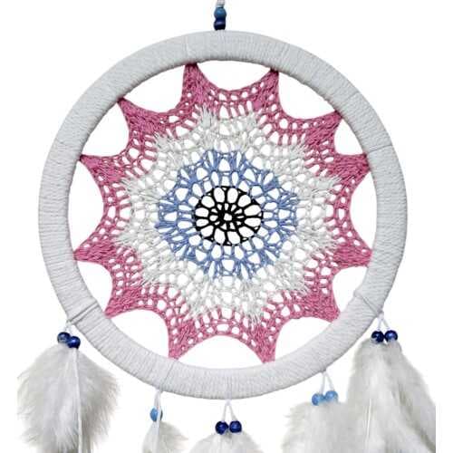 Pembe Nazar Motifli Kuş Tüylü Duvar Süsü