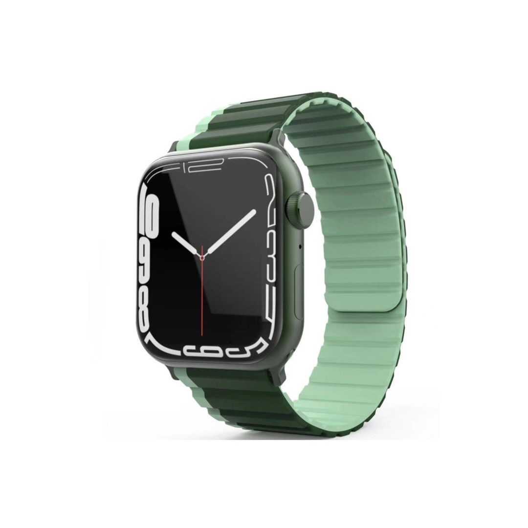 Apple Watch 42mm Mo-wb1 Çift Renk Mıknatıslı Silikon Kordon (SAAT DEĞİLDİR) - Koyu Yeşil-açık Yeşil