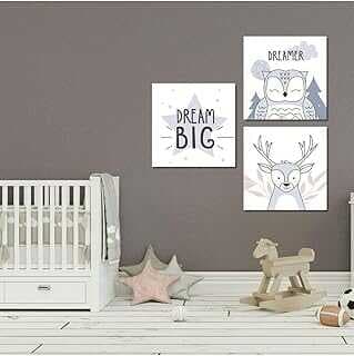 GAAGART 3'lü Kare Kavas Bebek Odası Soft Baykuş ve Geyik Tablo Seti 50 x 50 gartM2055