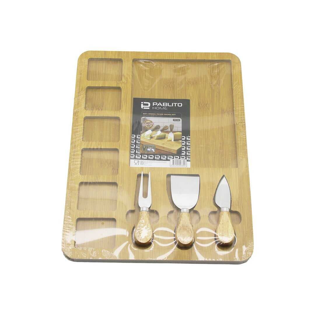 DİKDÖRTGEN  6+1 BÖLMELİ   MDF  KAHVALTI PEYNİR SUNUM PANOSU 3 BIÇAK=AHŞAP SAP 30X39.5CM (5430)