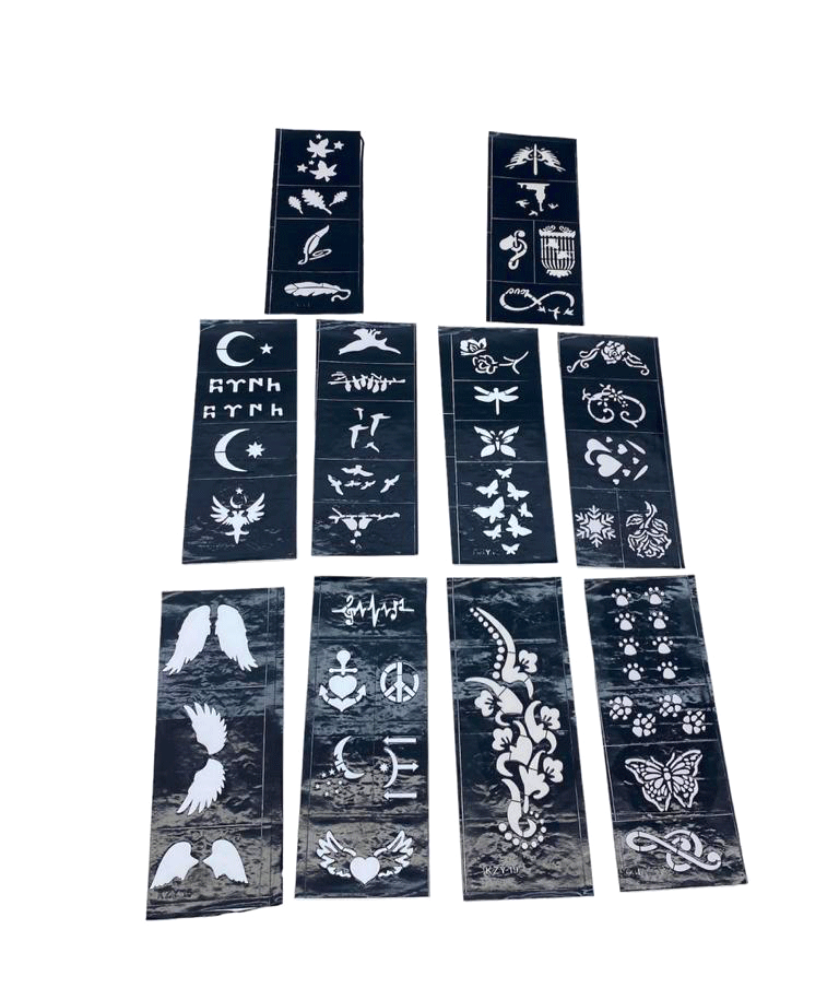 MİX DESEN 8X20CM TÜP KINA DESEN ÇIKARTMA ŞABLONU 10 PARÇA (5430)