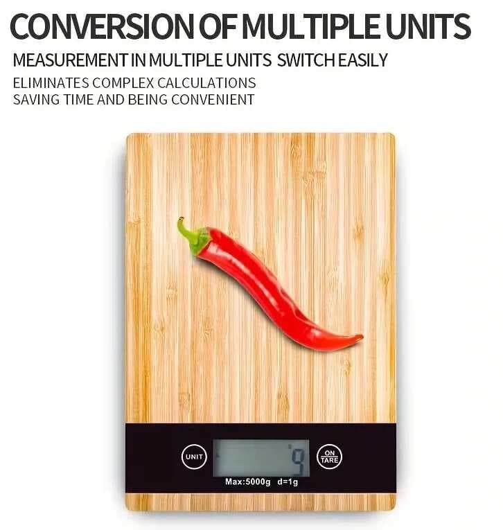 Crown Dijital Hassas Mutfak Tartısı - Terazisi-Hassas Ölçüm 5kg Bambu Görünümlü (5430)