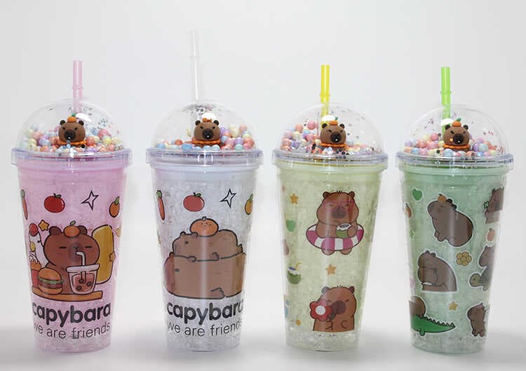 Sevimli Kapibara Pipetli Boncuklu Termos &amp; Suluk