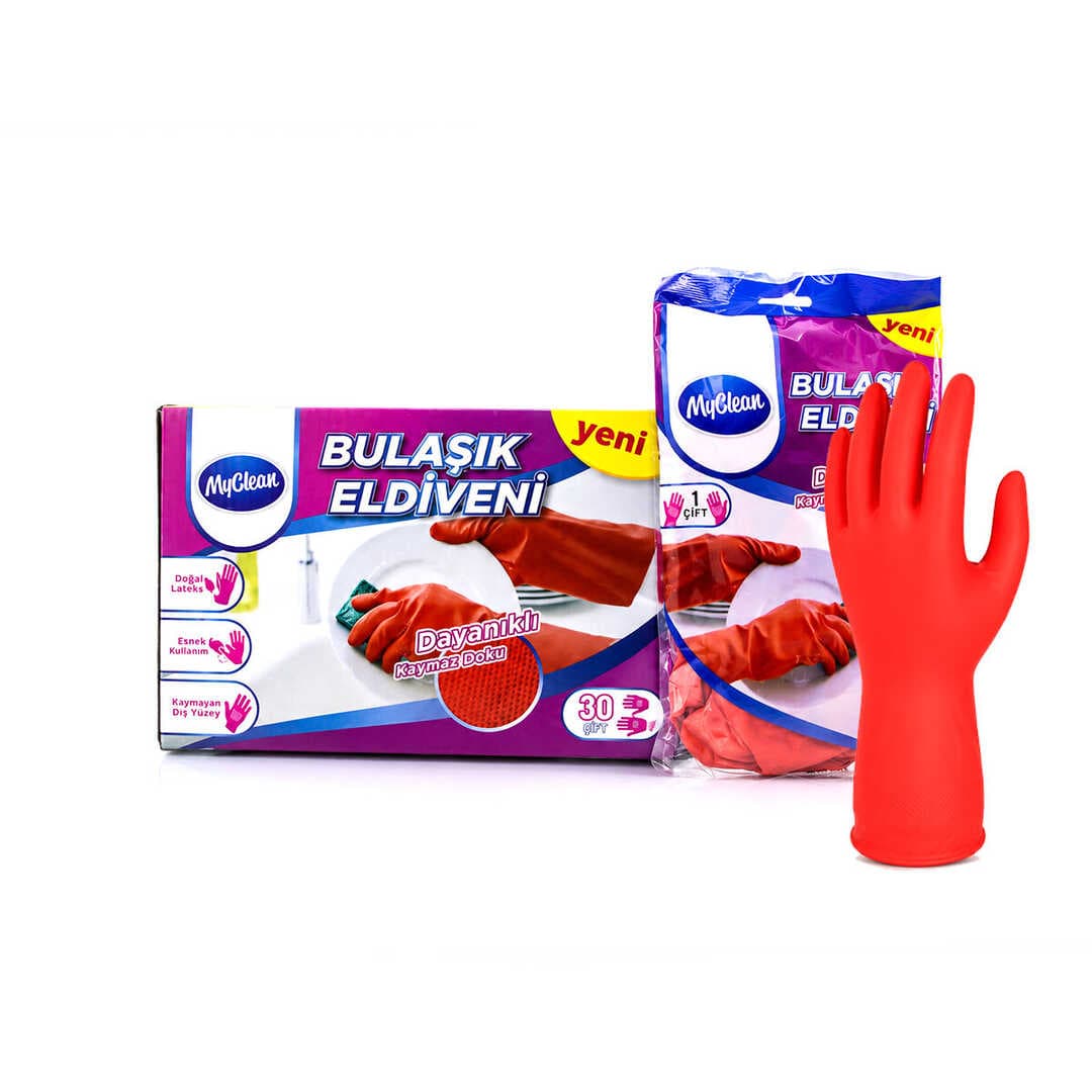 M Beden Temizlik ve Bulaşık Eldiveni - Doğal Pamuk Astarlı - Plastik