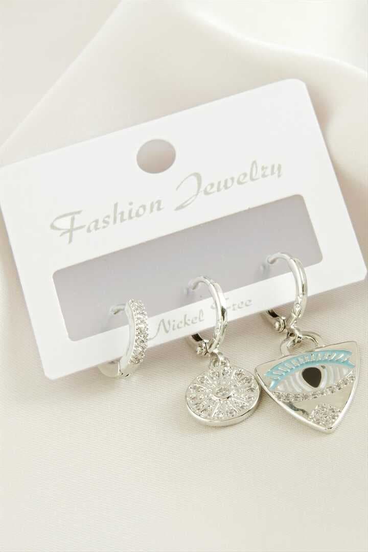 3 Adet Göz Zirkon Taşlı Küpe