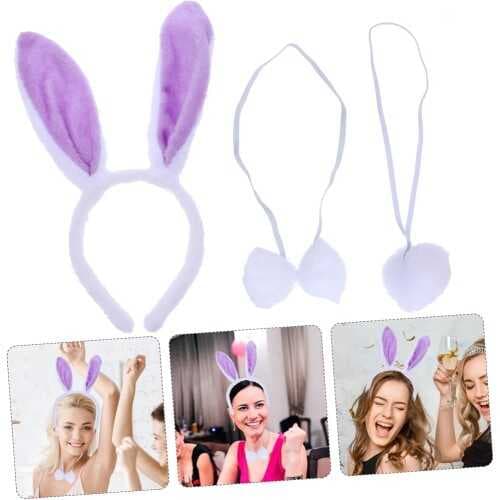 Lila Mor Tavşan Kulak Papyon Kuyruk 3'lü Parti Seti