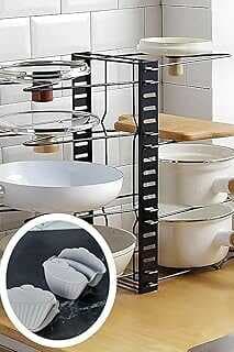 vipgross Ayrılabilir Mutfak Depolama Fonksiyonlu Tencere Tava Düzenleyici Ve Gri Fırın Eldiveni Seti Gri Tek Ebat