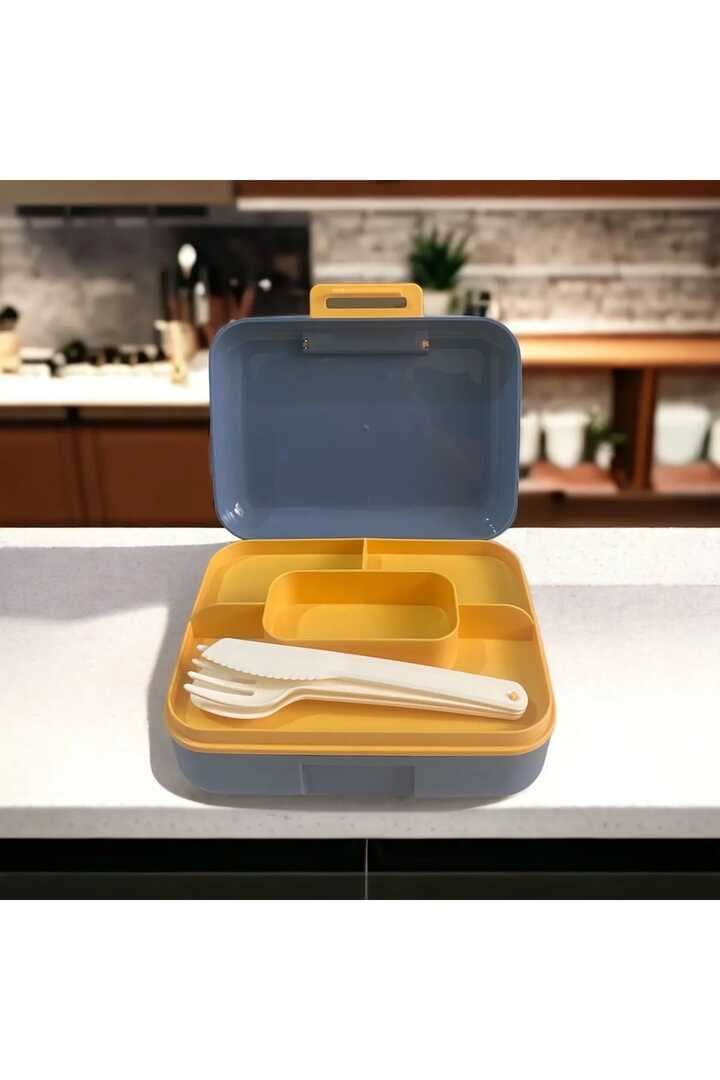 Meyve Suyu Bölmeli - Tabaklı Beslenme Kabı  Diyet Kabı -Çatal Bıçak Kaşık Dahildir (477477)