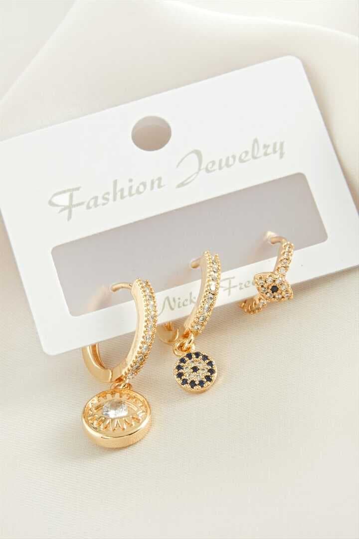 3 Adet Göz Zirkon Taşlı Küpe