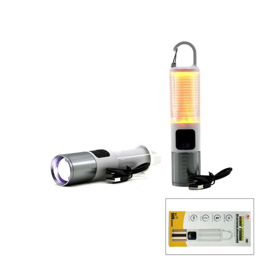 2İN1 KAMP - ÇOK AMAÇLI EL FENERİ USB ŞARJLI ZOOM 6 FONKSİYON IŞIK=DOĞAL - RENKLİ ASKI MANDALI ŞARJ GÖSTERGESİ 005 (5430)
